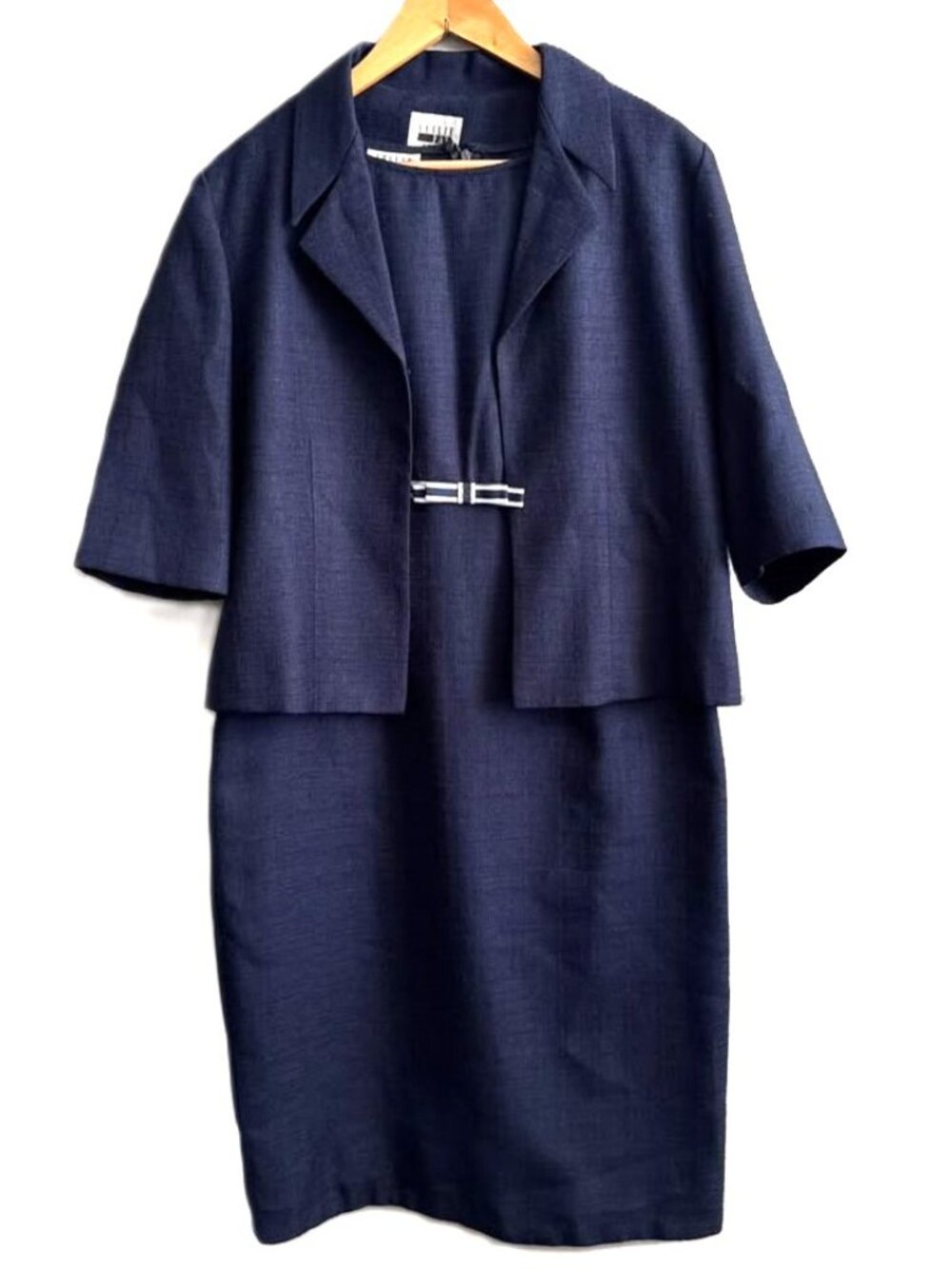 NWT Vintage 80s Leslie Fay Knee Cocktail Dress With Jacket 2 Piece Set 10P Navy